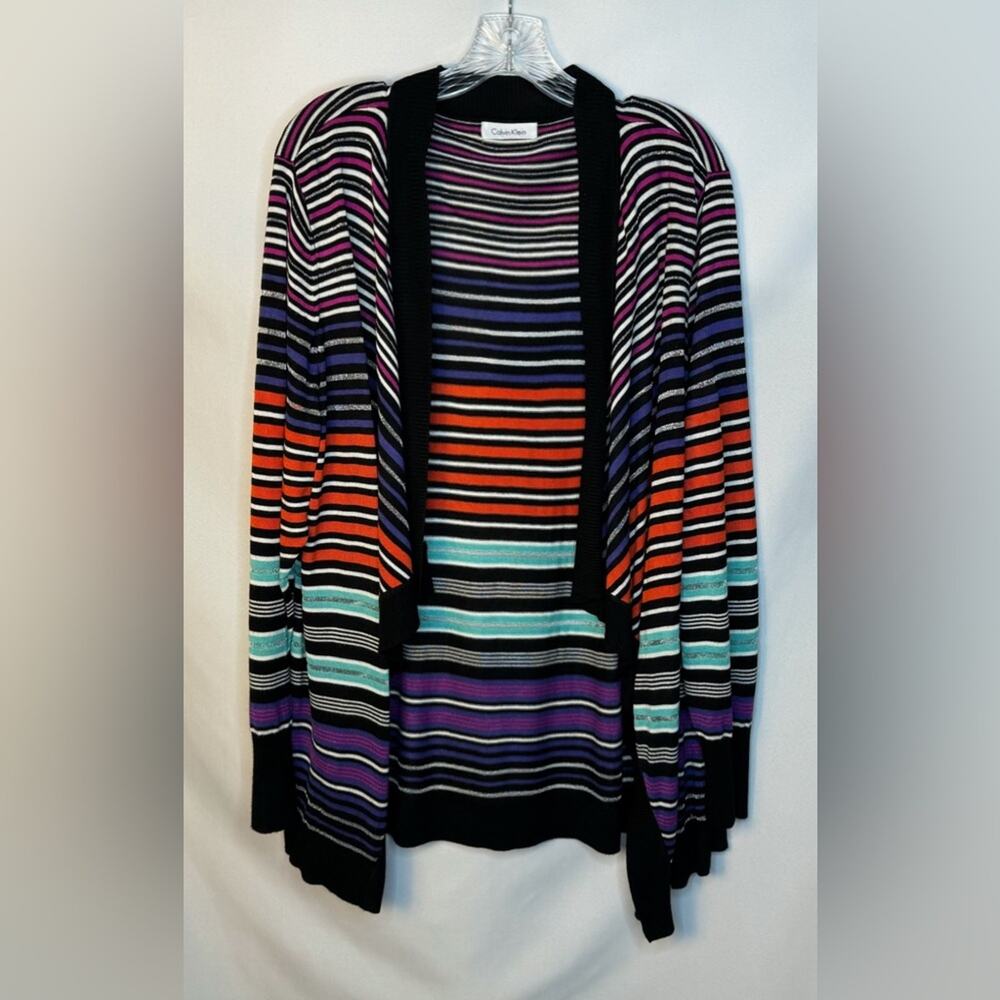 Calvin Klein Women's 2XL Striped Metallic Threading Open Cardigan Rainbow